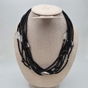 Vtg‎ SILPADA Necklace Crystal Quartz 925 Sterling Silver Black Bead 8-Strand 18"